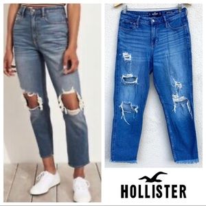 HOLLISTER high rise mom Jeans destroyed ankle blue vintage stretch denim pants